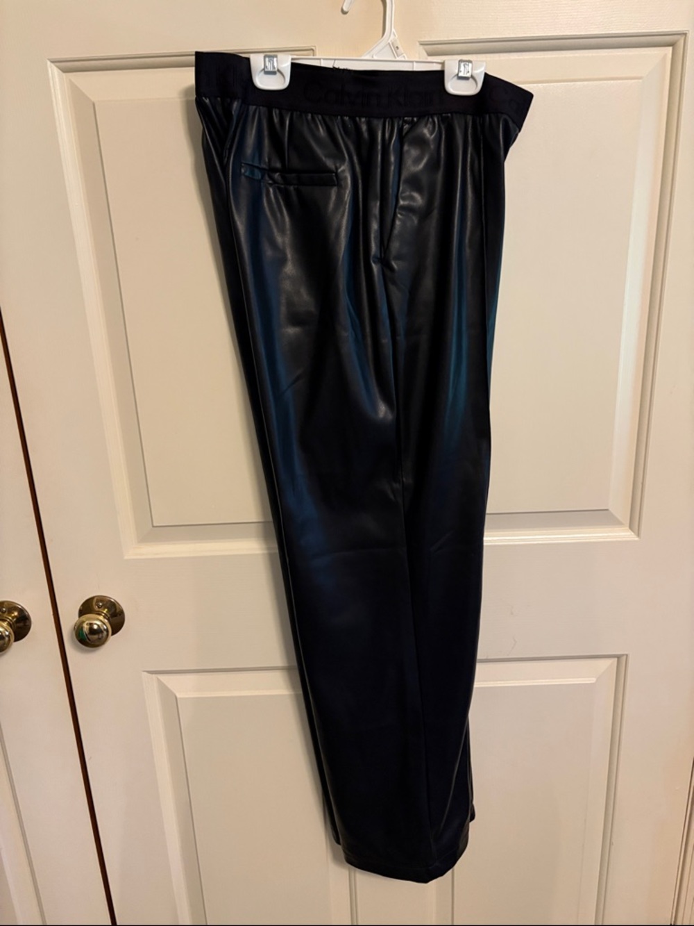 Calvin Klein Black Faux Leather Tapered Pants